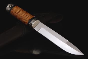 Нож "Сапер" Клинок х12мф, рукоять мельхиор, береста.